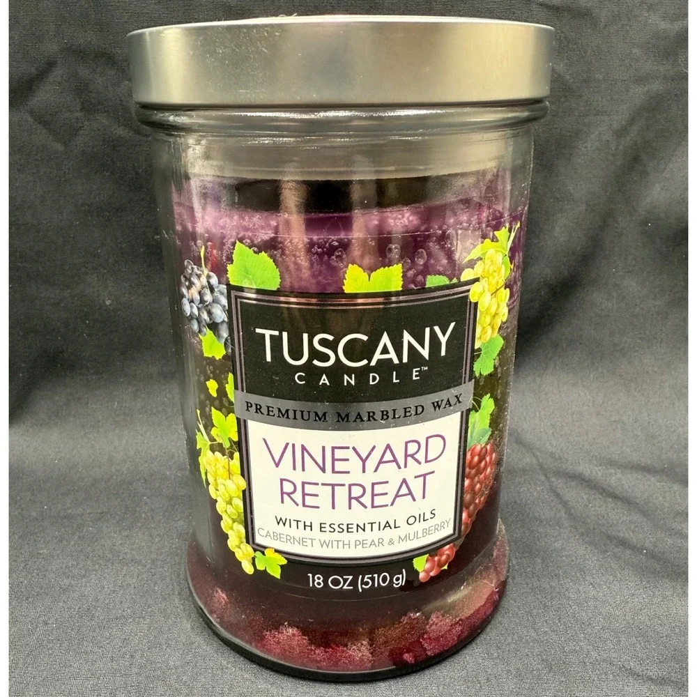 Tuscany Candle Vineyard Retreat 18 oz Marbled Wax Jar Candle Cabernet Pear Berry